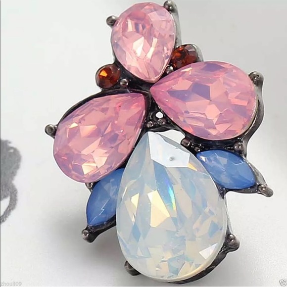 Pink, Blue, Opalescent Crystal Water Drop Earrings - Picture 4 of 7